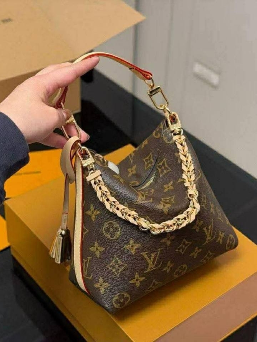 Louis Vuitton Monogram Shoulder Bag with Braided Handle and Tassel